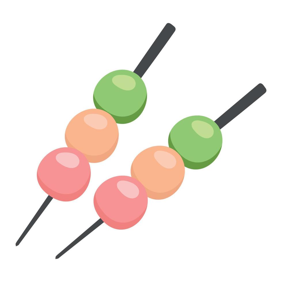 postre dango japonés con 3 colores diferentes. Ilustración de vector de dango sobre fondo blanco.