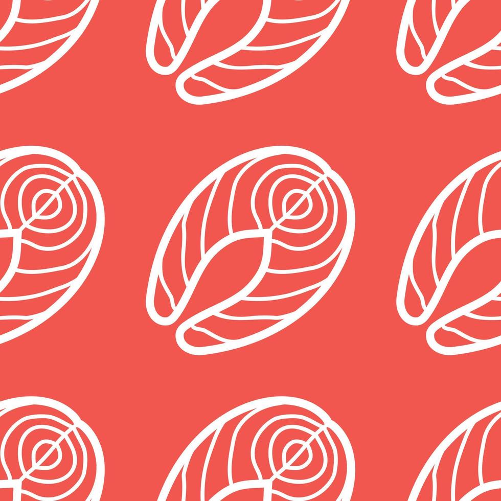Red Salmon Fish Steak pattern. Asian food for restaurants menu vector