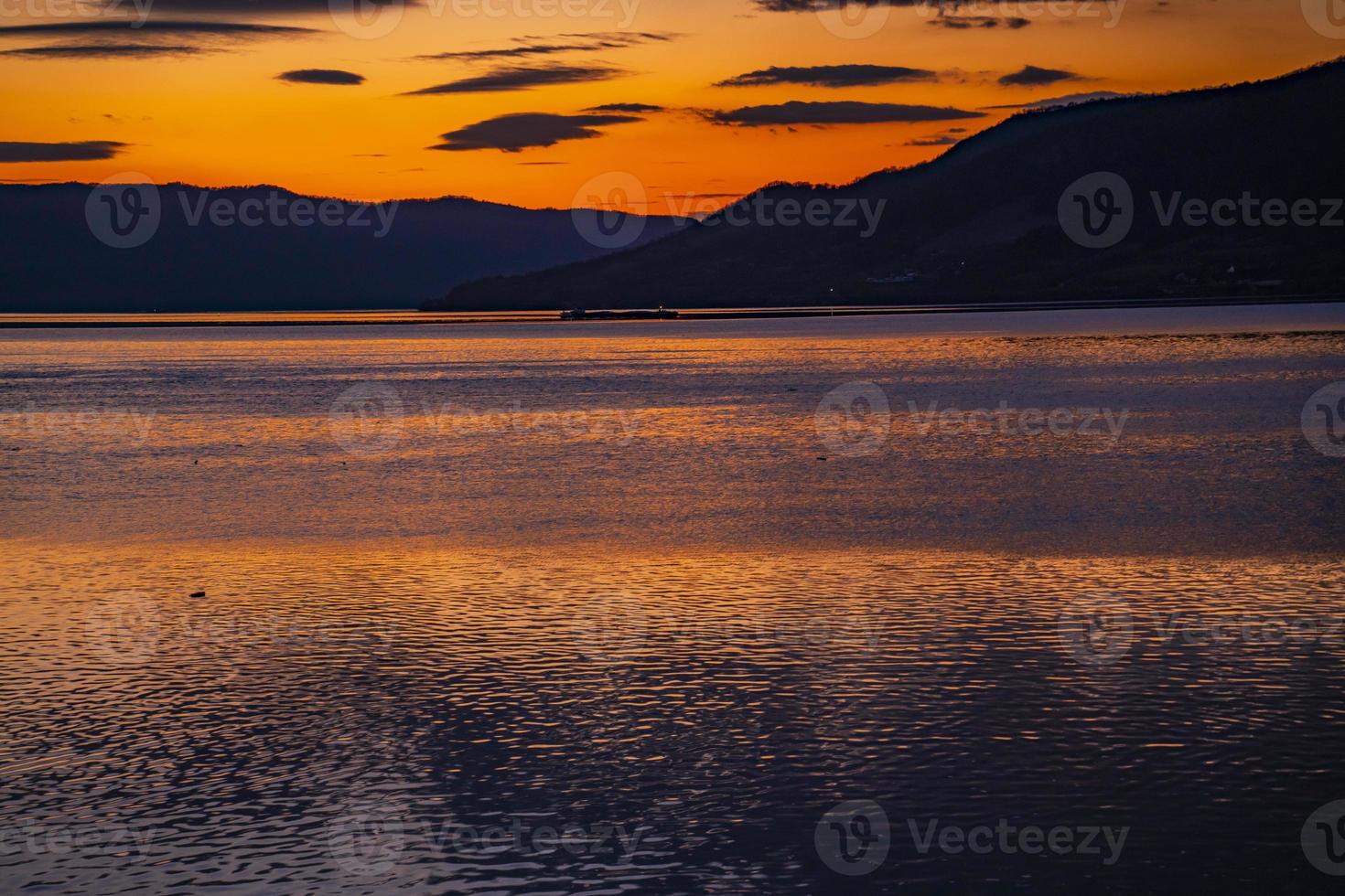Sunset on Danube gorge at Djerdap in Serbia photo