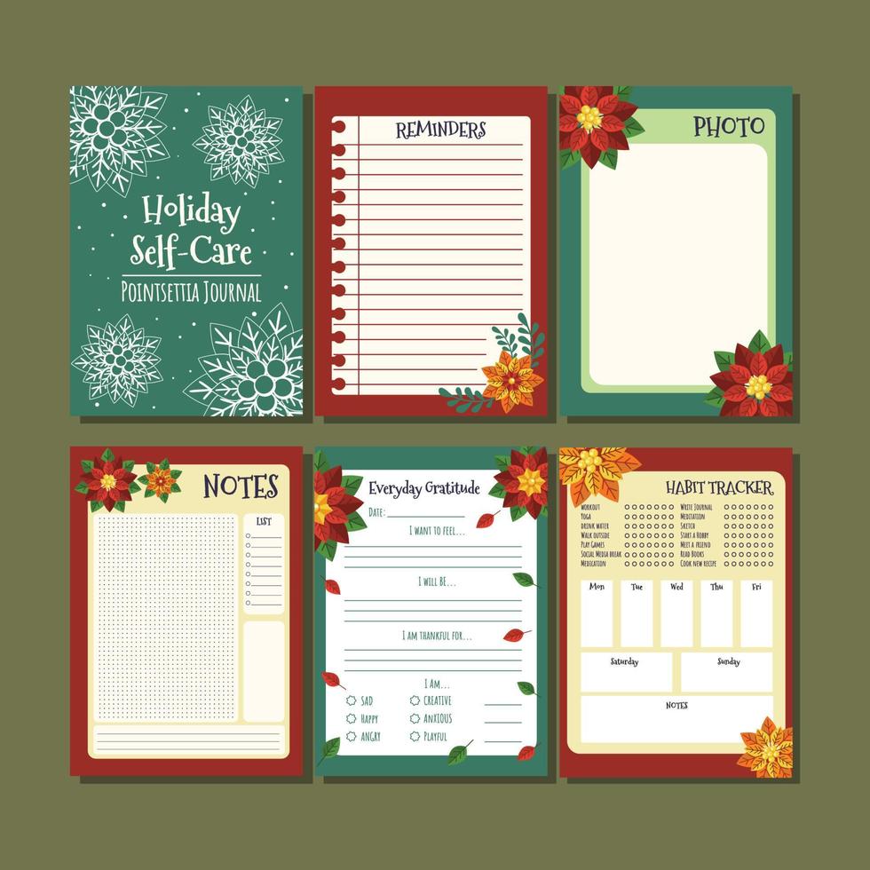 Pointsettia Self Care Journal vector