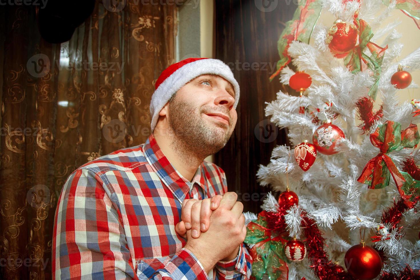 cute nerd likes Christmas tree photo