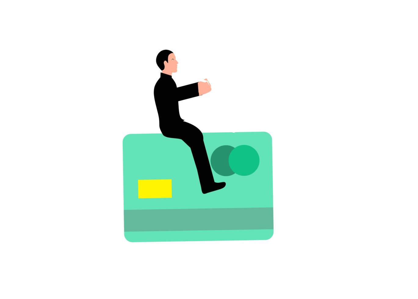 Man riding credit card and holding shopping cart png