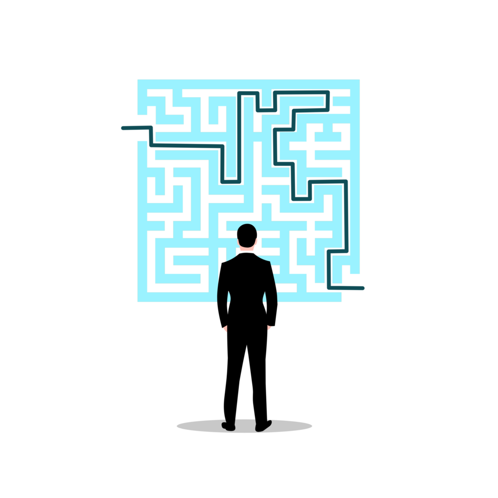 Man trying to solve maze png