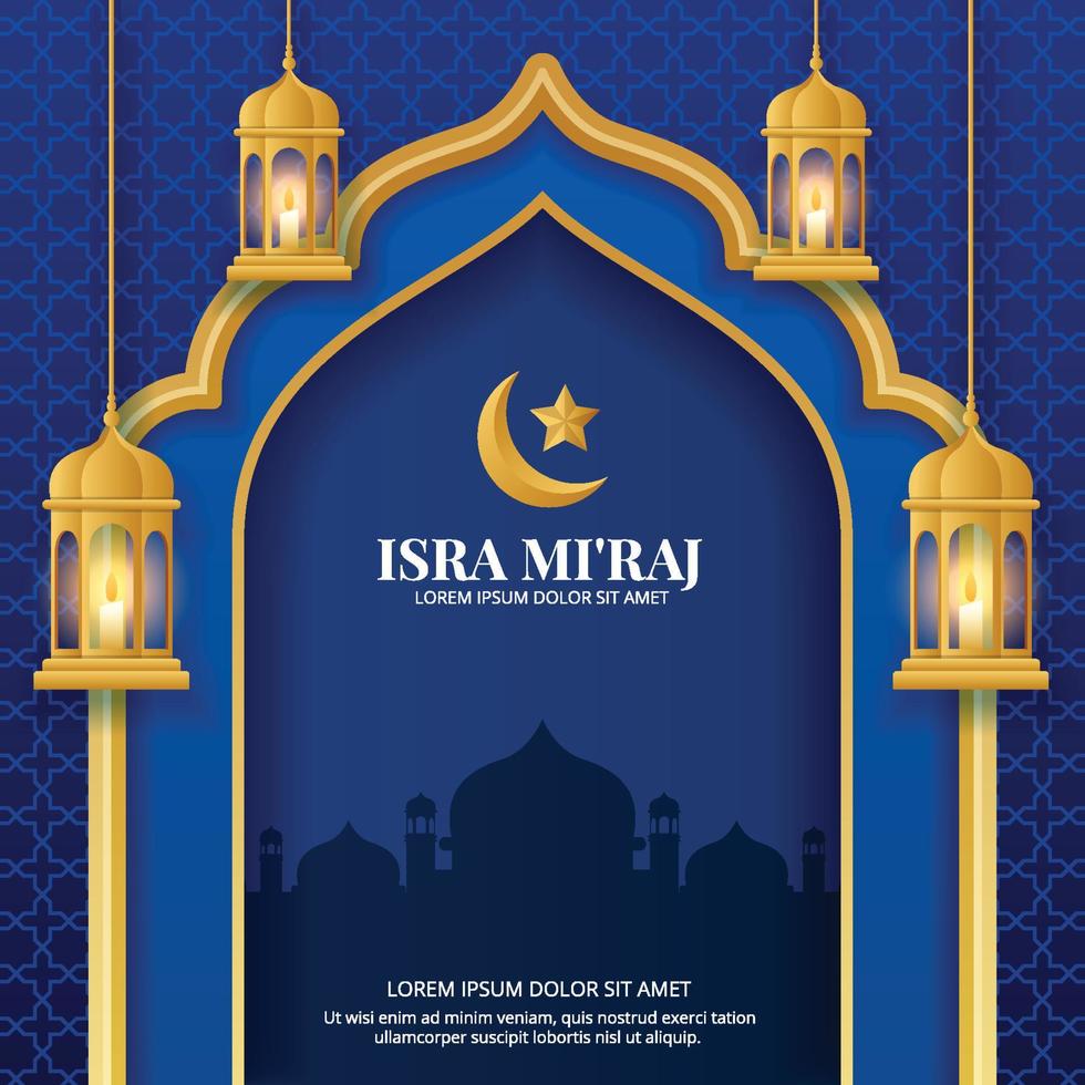 Isra Miraj with Mosque and Lamp vector