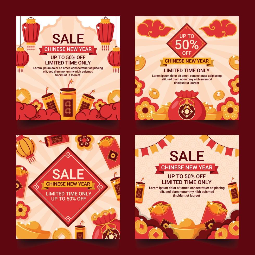 Chinese New Year Sale Social Media Set vector