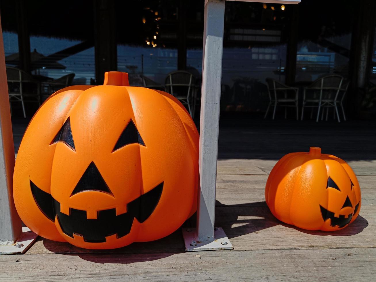 Angry face orange pumpkins for Halloween festival, decoration photo