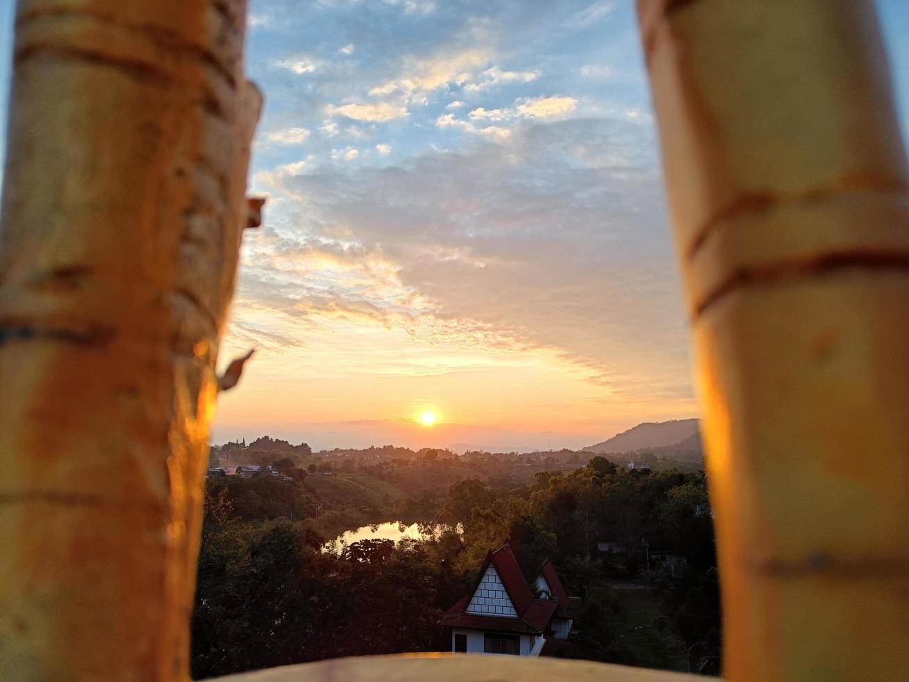 Evening sunset view on the mountain at Wat Khao Kho Phatthanaram, Phetchabun Province photo