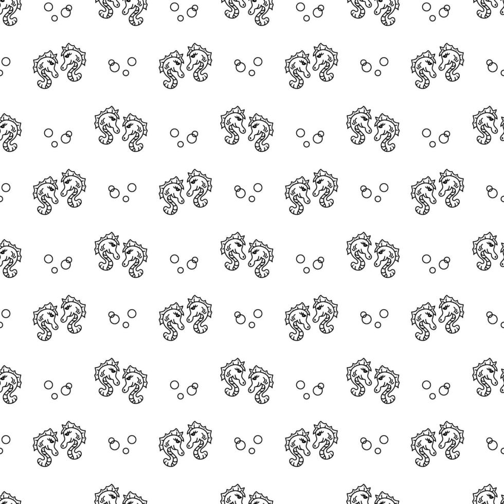Fish pattern6. Cute seamless pattern with fish. Cartoon white and black vector illustration.
