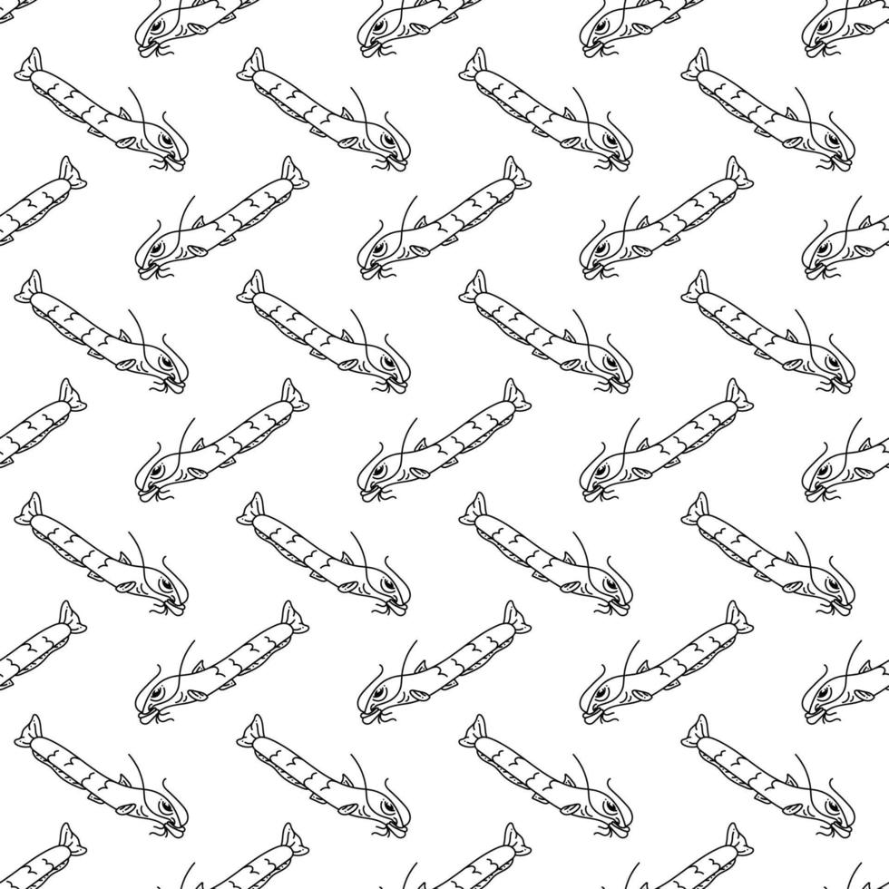 Fish pattern7. Cute seamless pattern with sea horses. Cartoon white and black vector illustration.