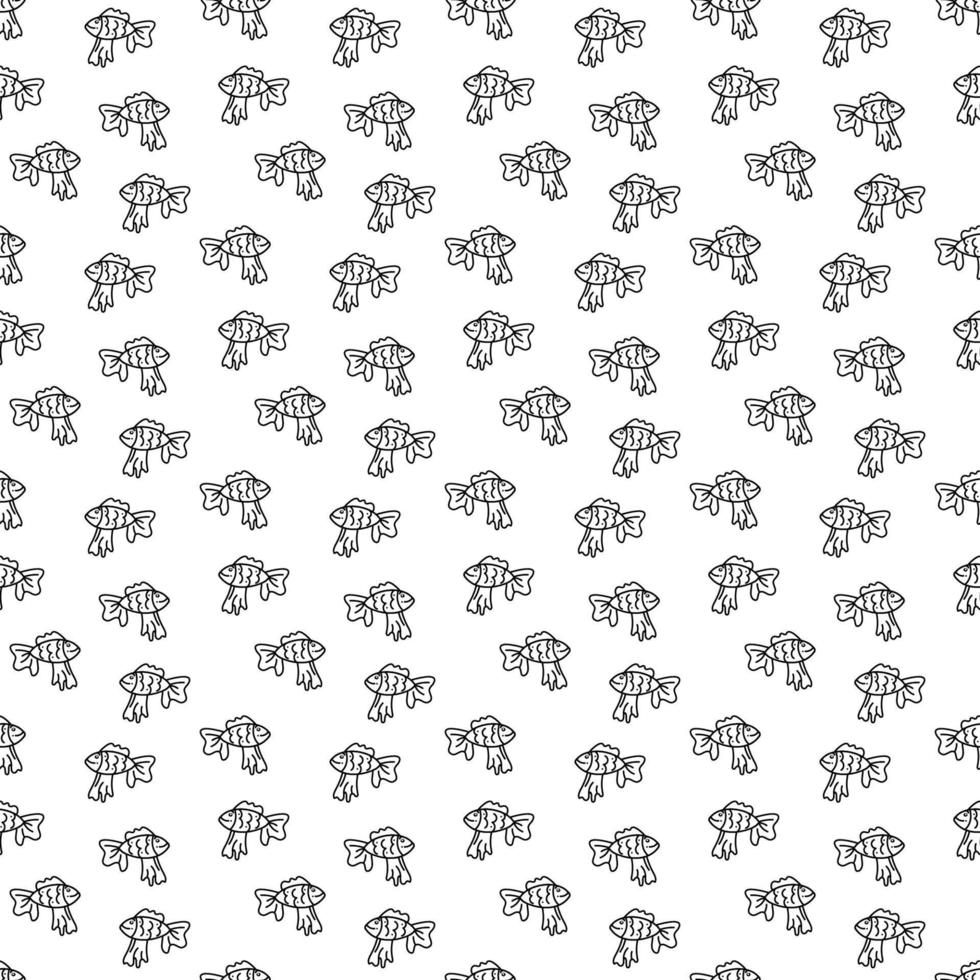 Fish pattern10. Cute seamless pattern with gold fish. Cartoon white and black vector illustration.