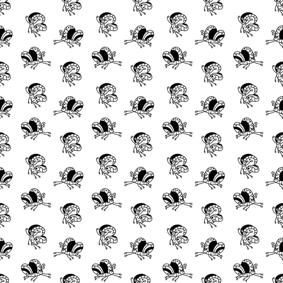 Butterfly pattern4. Cute seamless pattern with two butterflies. Cartoon white and black vector illustration.