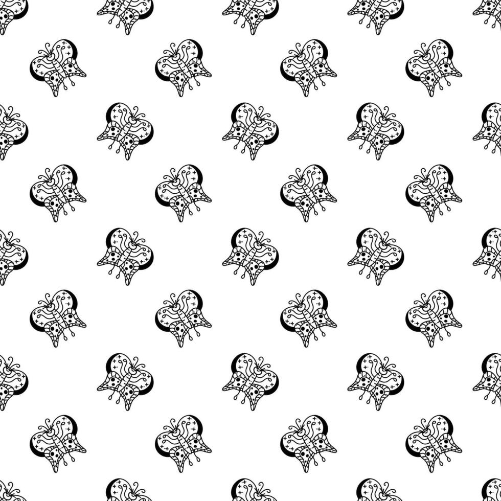 Butterfly pattern5. Cute seamless pattern with butterfly flying up. Cartoon white and black vector illustration.