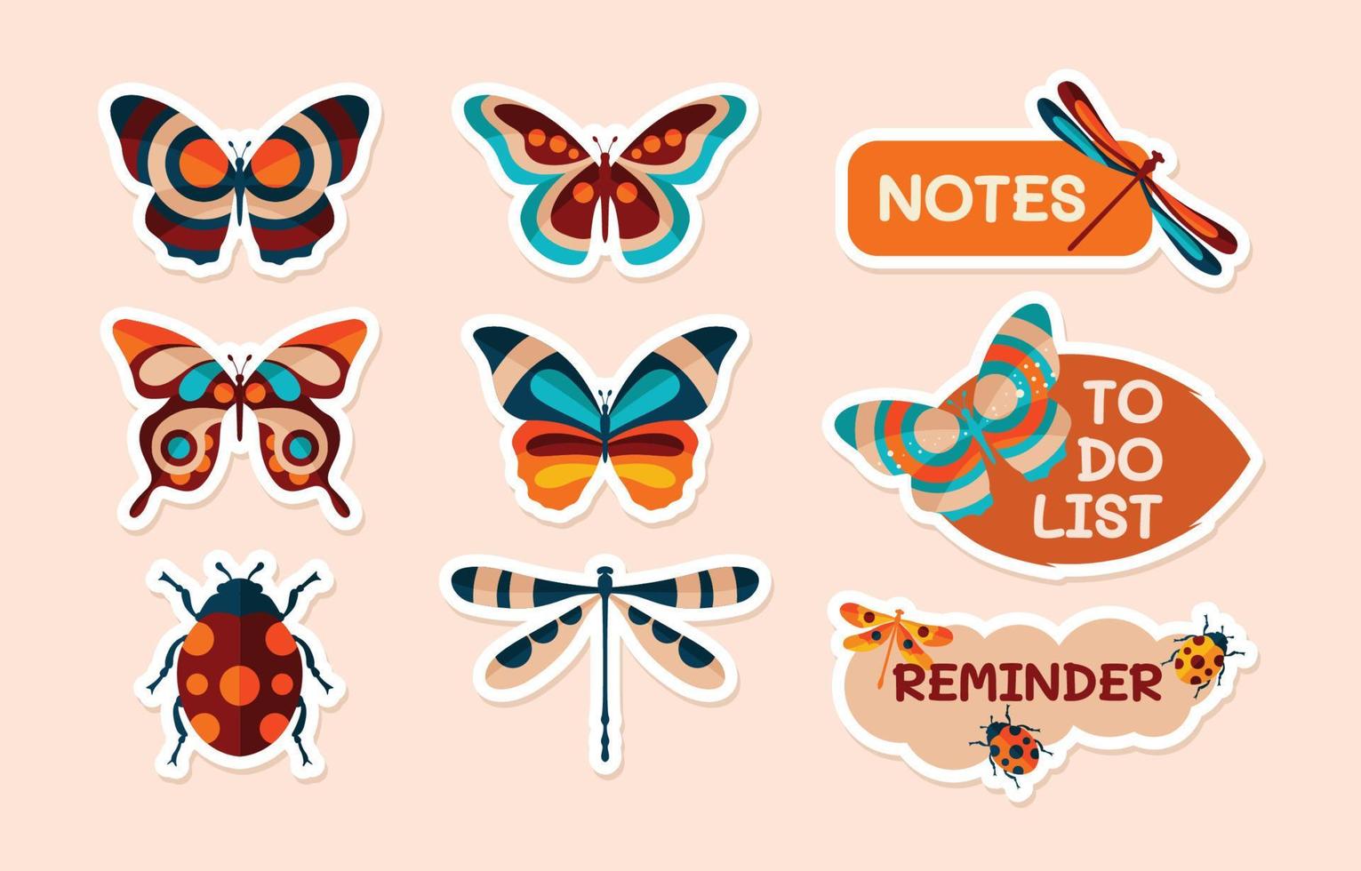 Journal Template Spring Insect Sticker Collection vector