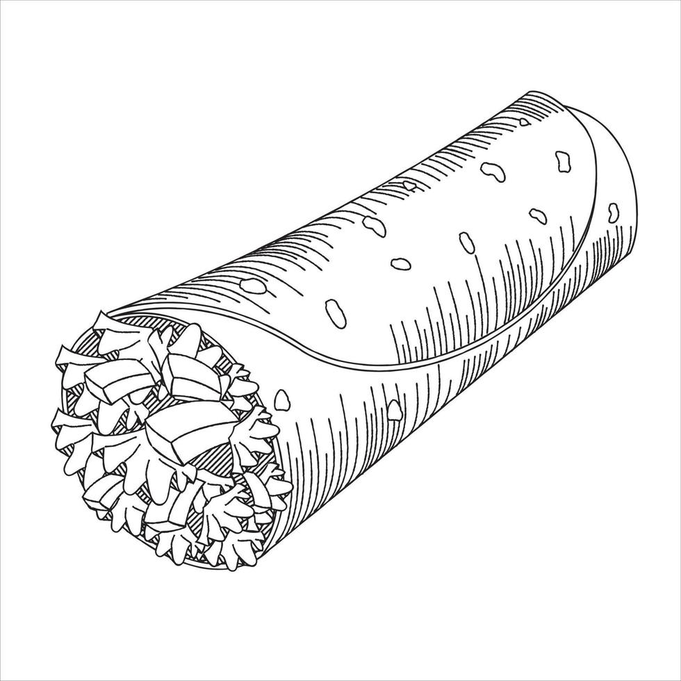 envoltura de tortilla - ilustración de esquema vector