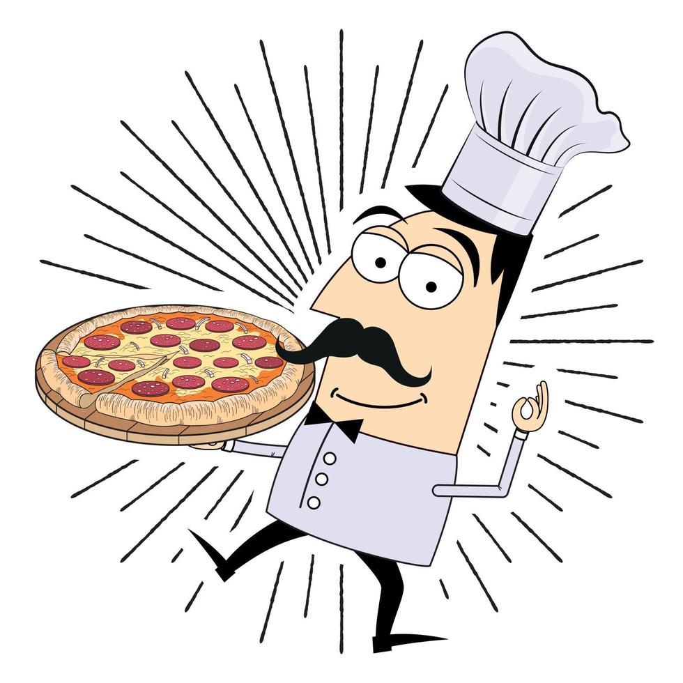 chef con ilustración de pizza vector