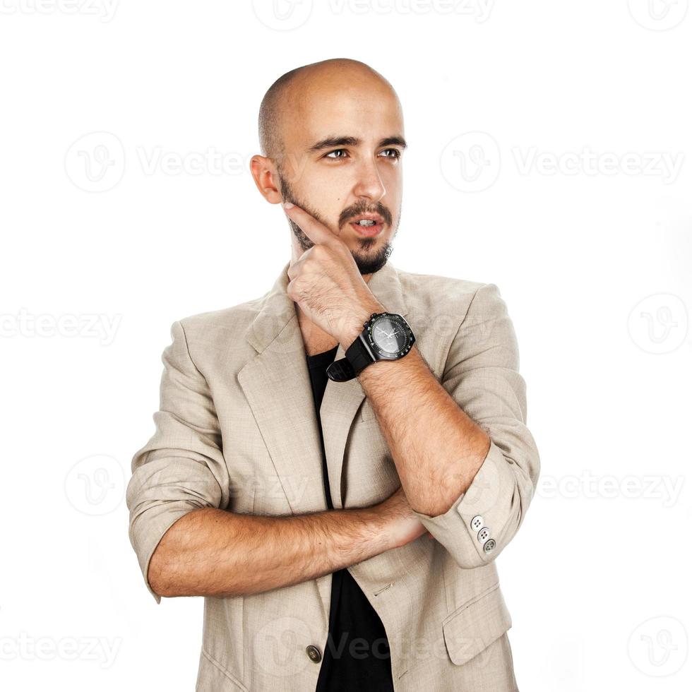 Male fashion model in jacket looking away photo