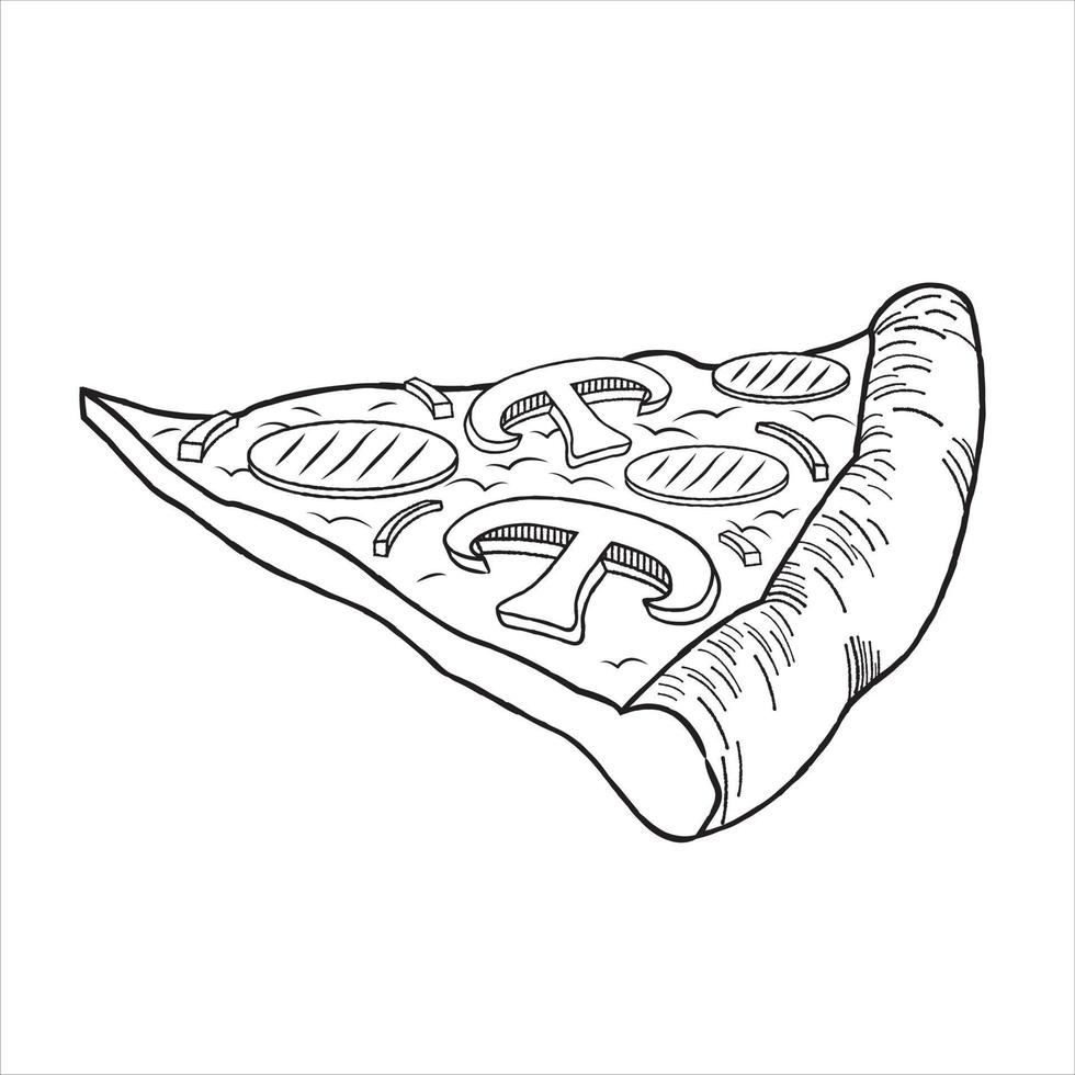 pizza con jamón y champiñones - ilustración de esquema vector