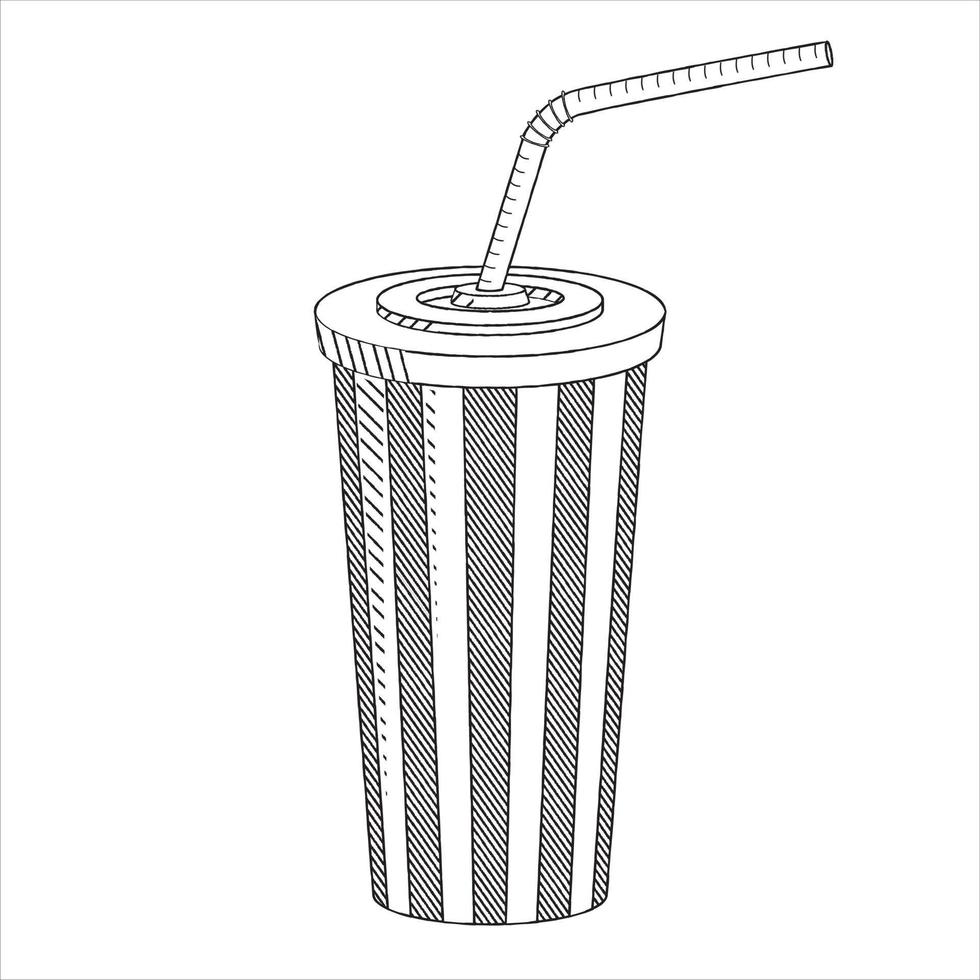 Soda With A Straw - Outline Illustration vector