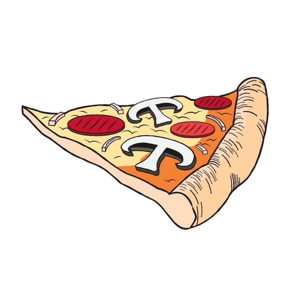 Pizza with Pepperoni and Mushrooms vector