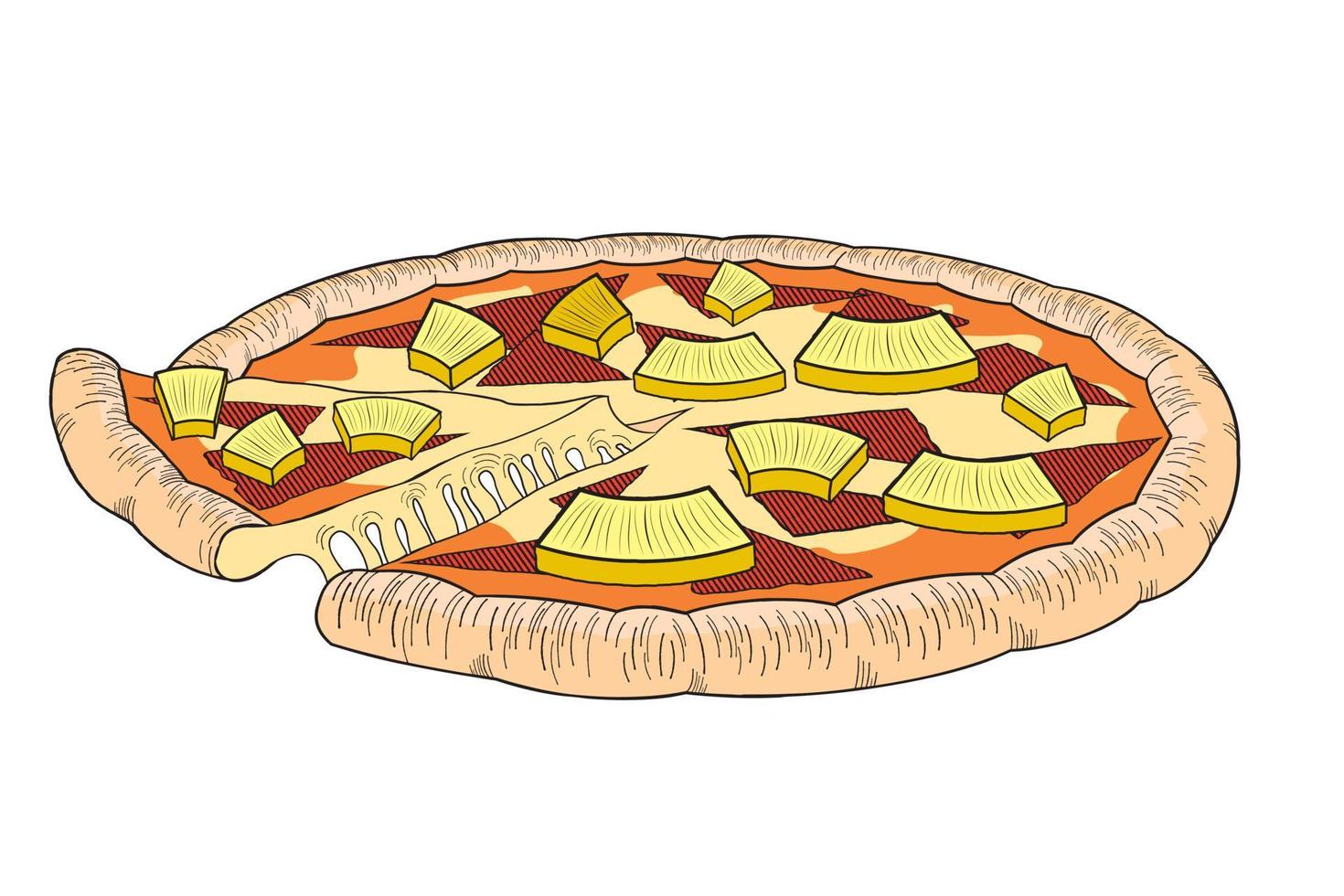 pizza hawaiana con ilustración de piña vector