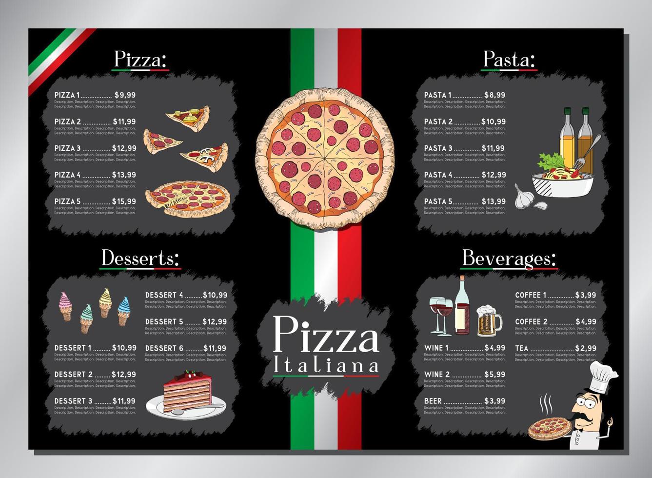 Pizza Restaurant Table Menu Template vector