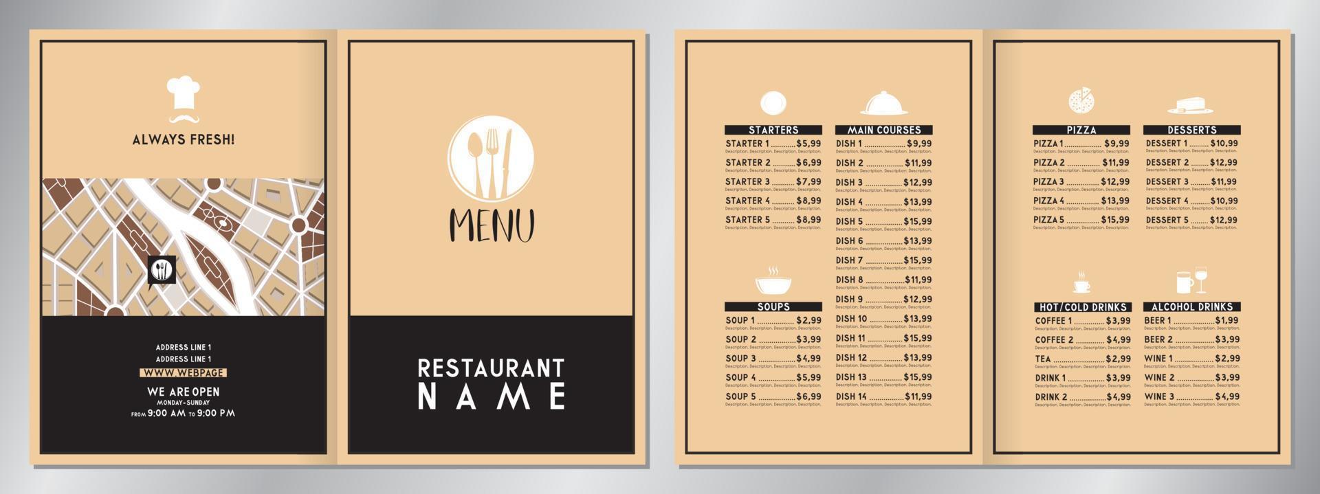 plantilla de menú de restaurante vintage vector