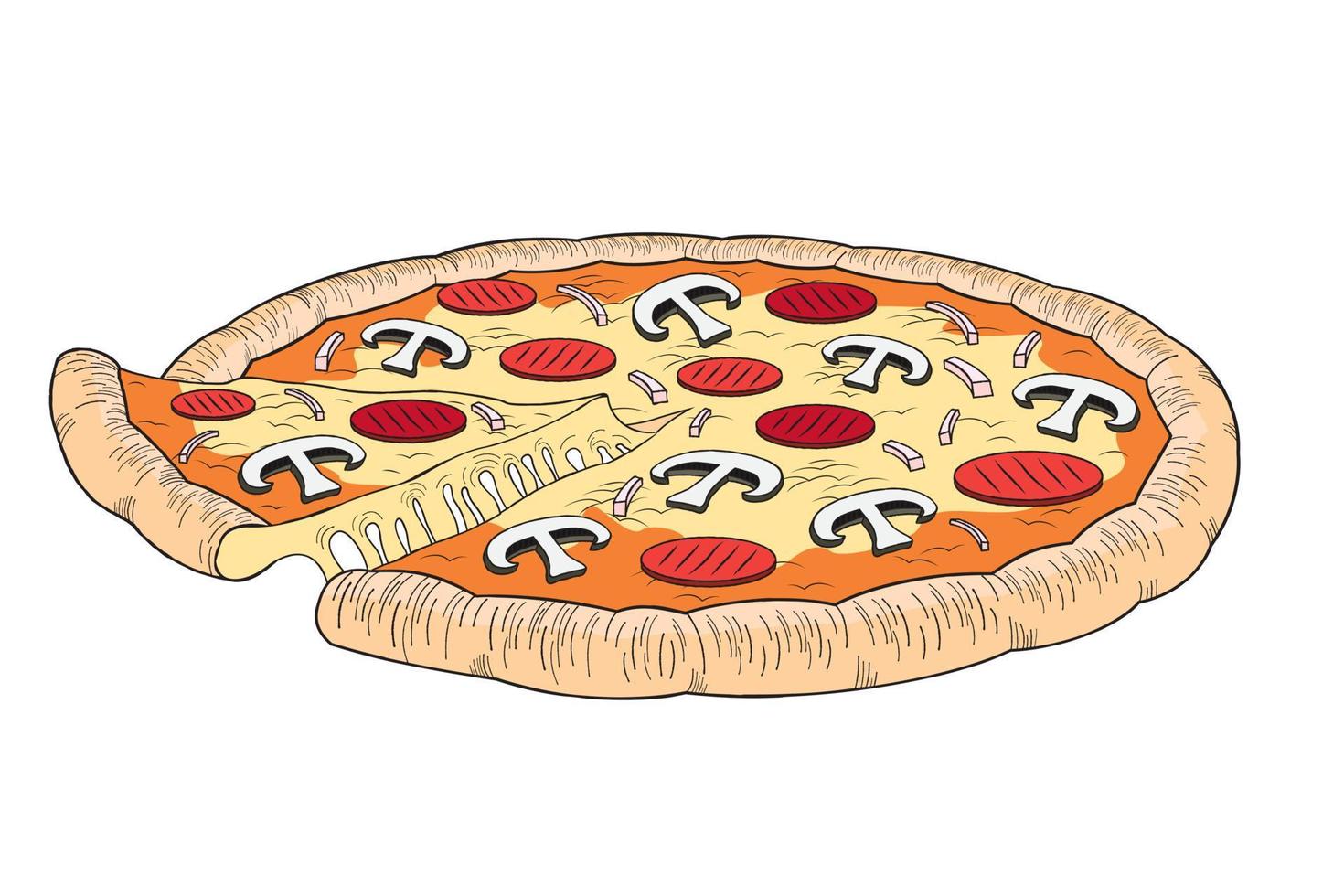 pizza con pepperoni y champiñones vector