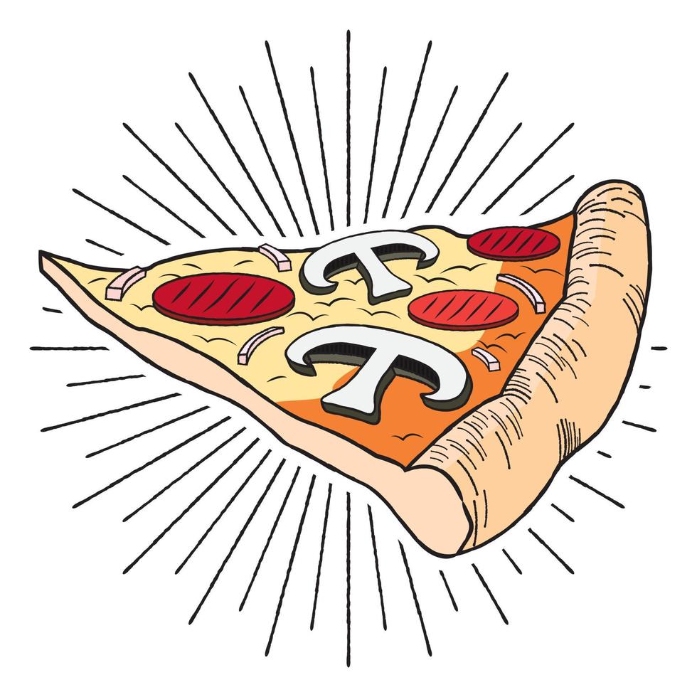 Pizza with Pepperoni and Mushrooms vector