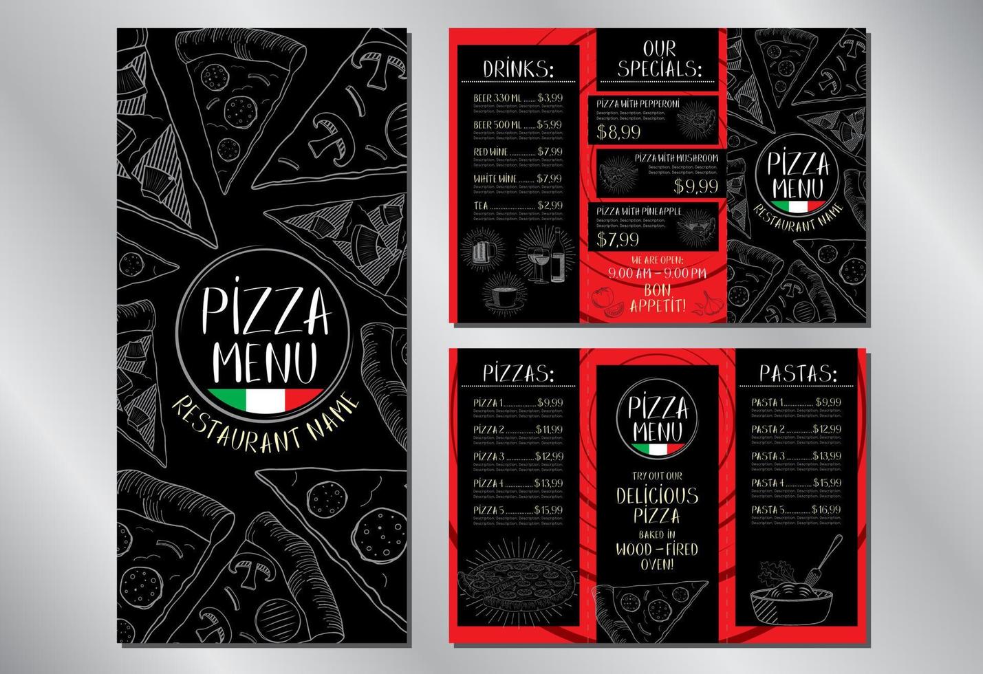 plantilla de menú de restaurante de pizza italiana vector