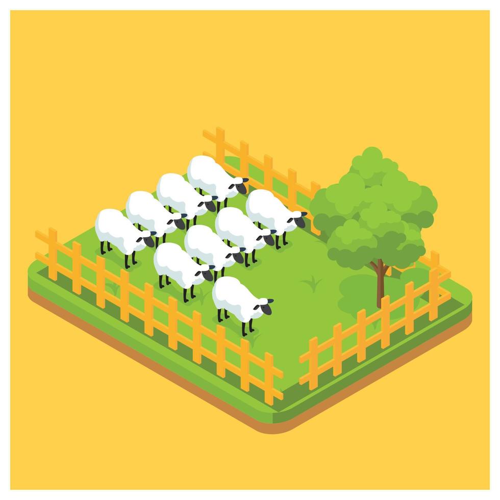 3d Isometric sheep farming for consumption needs.  Vector Isometric Illustration Suitable for Diagrams, Infographics, And Other Graphic assets