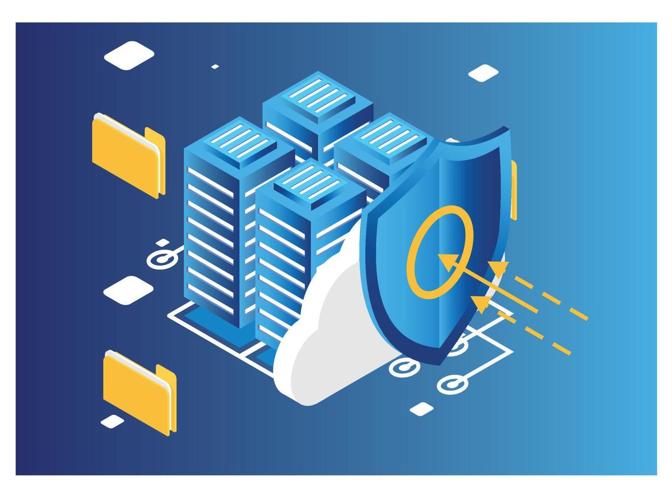 Modern Isometric Online administrator, web hosting concept. Technician repair software. Hardware protection share infographic. Store safe server. Suitable for Diagrams, Game Asset, And Other asset vector