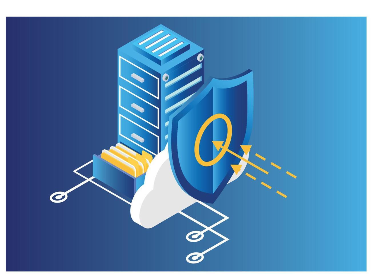 administrador en línea isométrico moderno, concepto de alojamiento web. software de reparación de técnicos. infografía de compartir protección de hardware. almacenar servidor seguro. adecuado para diagramas, activos de juegos y otros activos vector