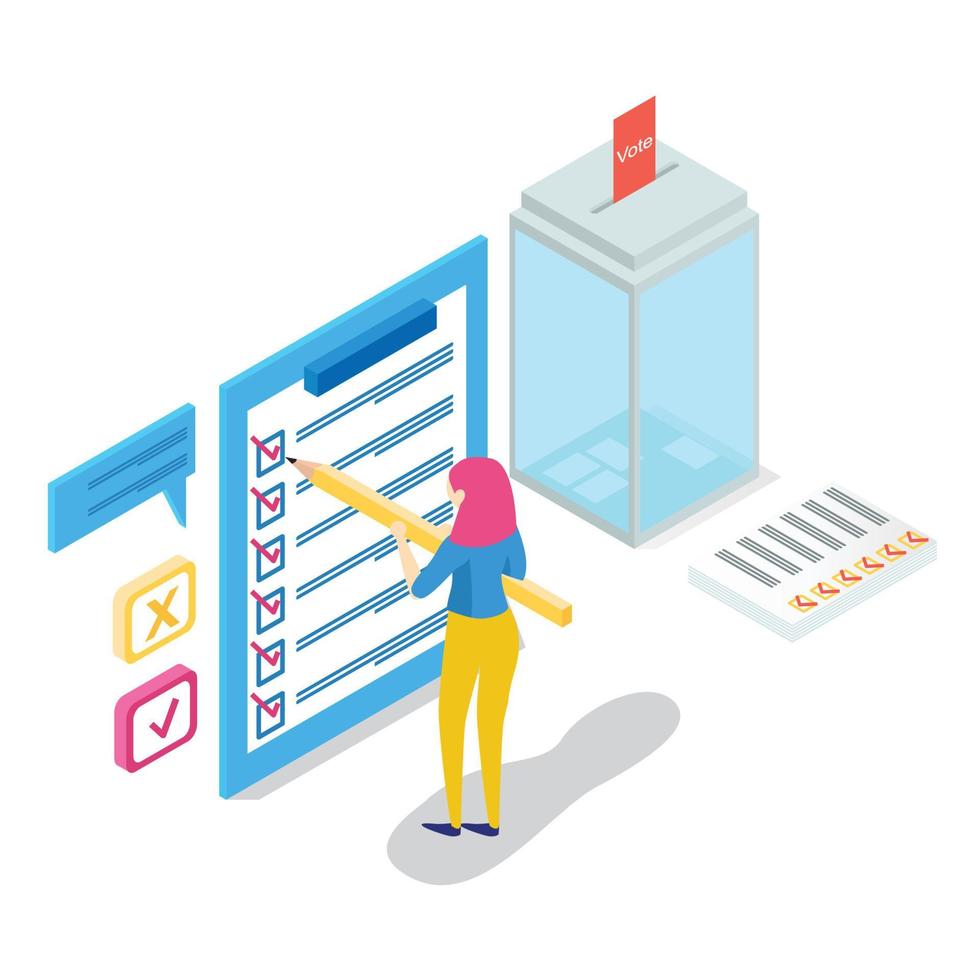 Modern Isometric Online survey concept with rating star bubble for application product services. Suitable for Diagrams, Infographics, Game Asset, And Other Graphic Related Assets vector