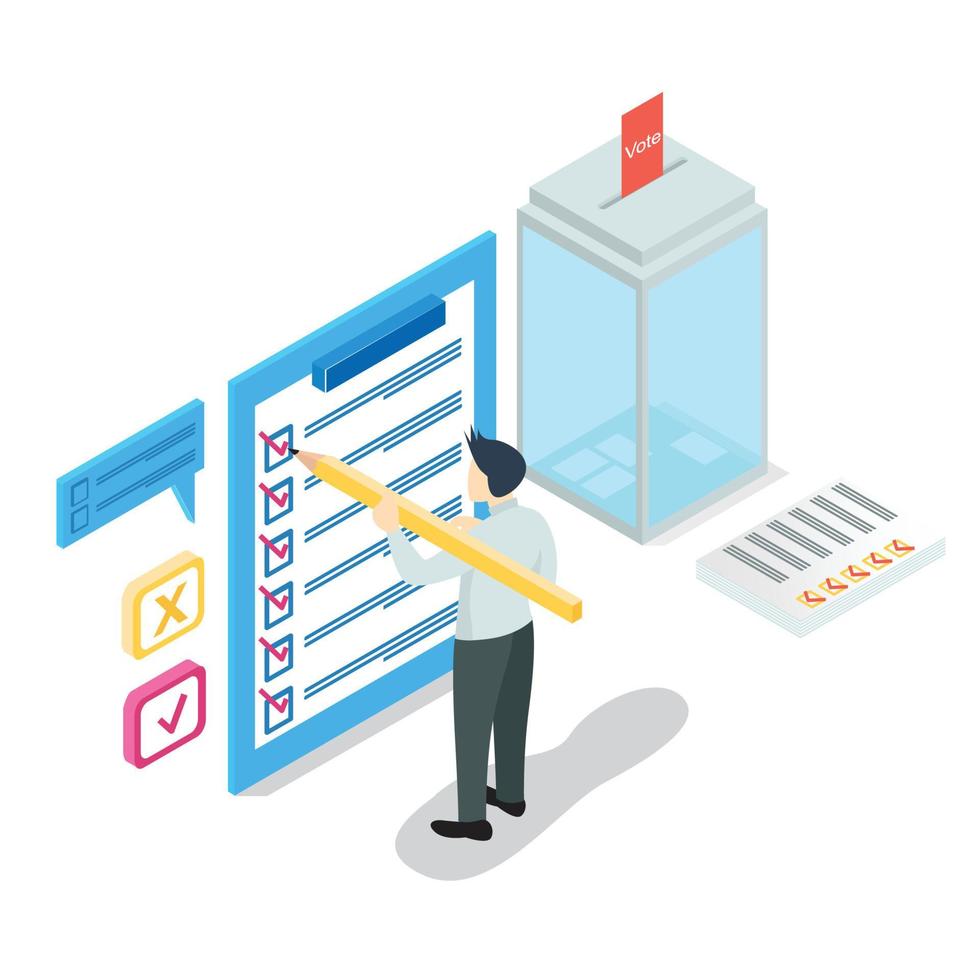 concepto moderno de encuesta en línea isométrica con burbuja de estrellas de calificación para servicios de productos de aplicaciones. adecuado para diagramas, infografías, activos de juegos y otros activos relacionados con gráficos vector