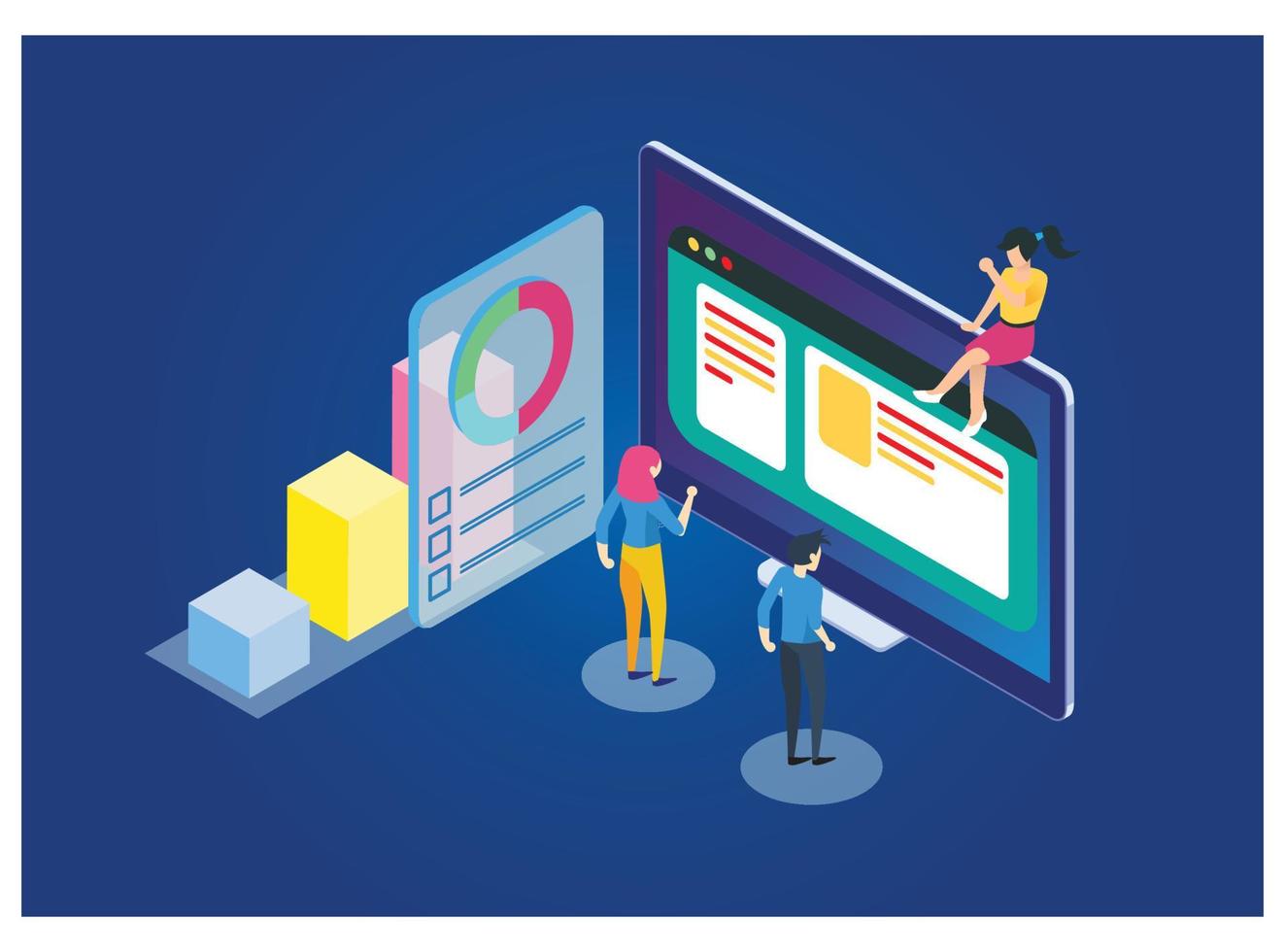 Modern Isometric Data Analysis Illustration, Web Banners, Suitable for Diagrams, Infographics, Book Illustration, Game Asset, And Other Graphic Related Assets vector