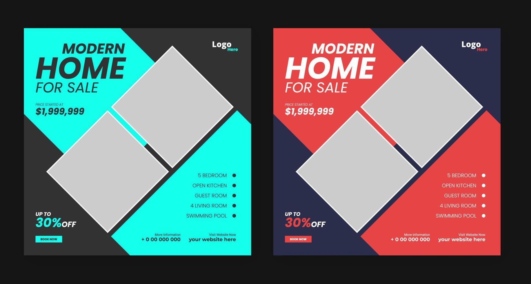 real estate home sale social media post template design vector