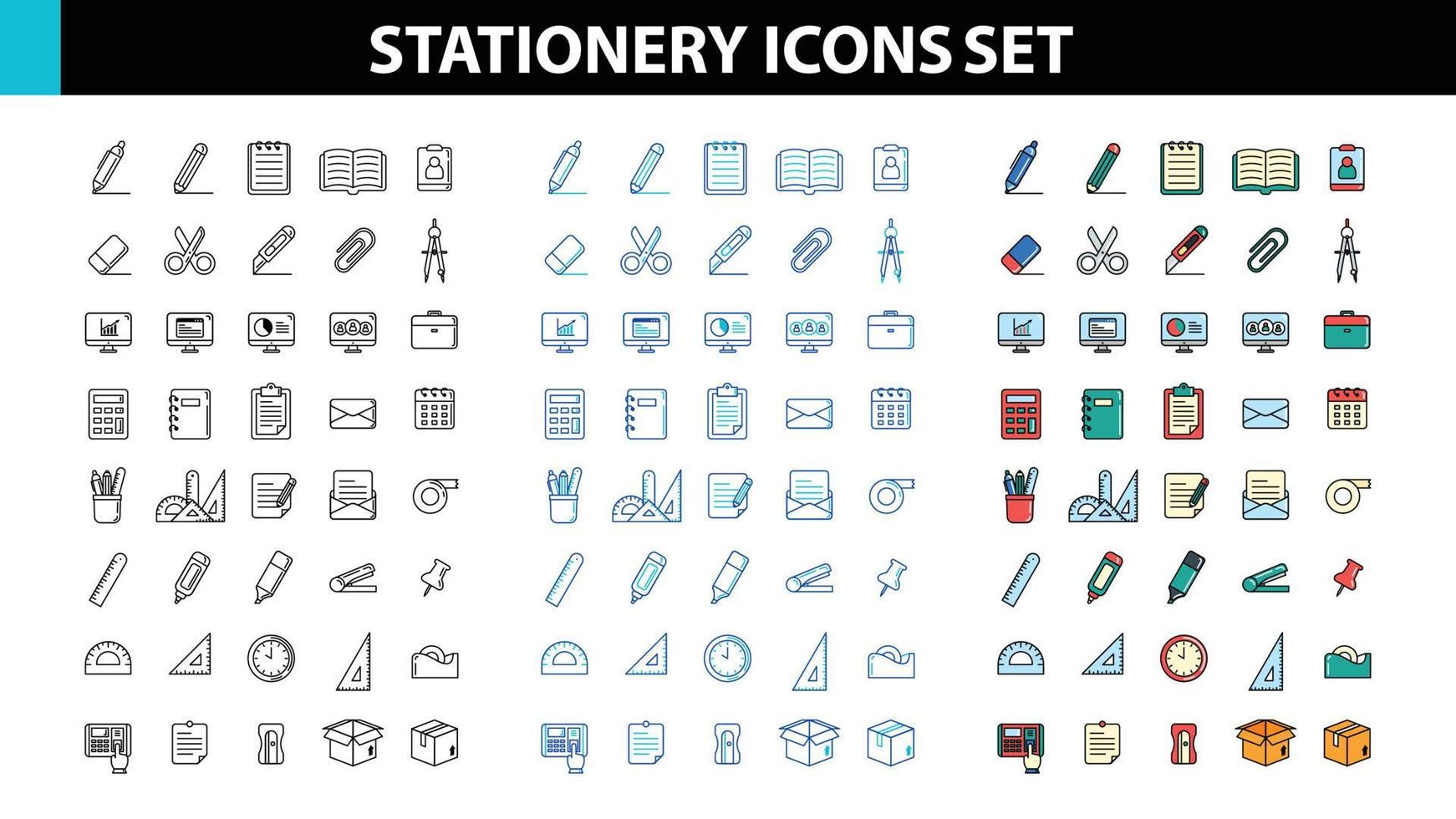 Stationery Icons Set Vector Illustration