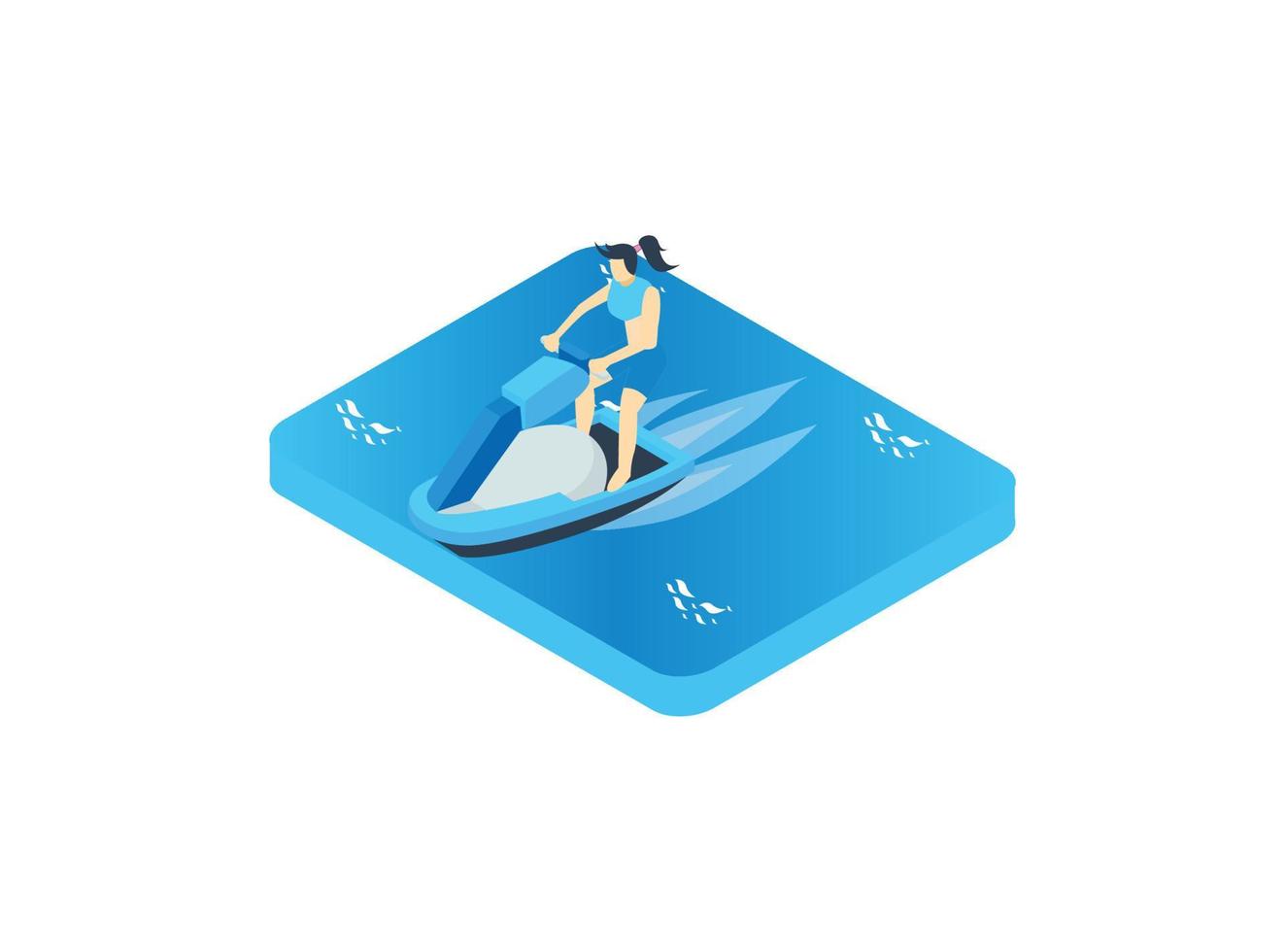 3D isometric playing jeski on a tropical beach. Vector Isometric Illustration Suitable for Diagrams, Infographics, And Other Graphic assets