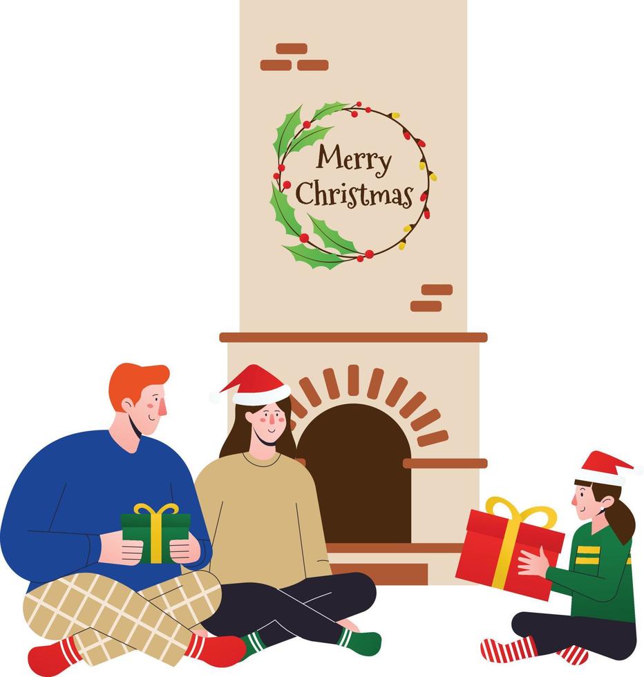 Family Celebrating Christmas Vector Illustration