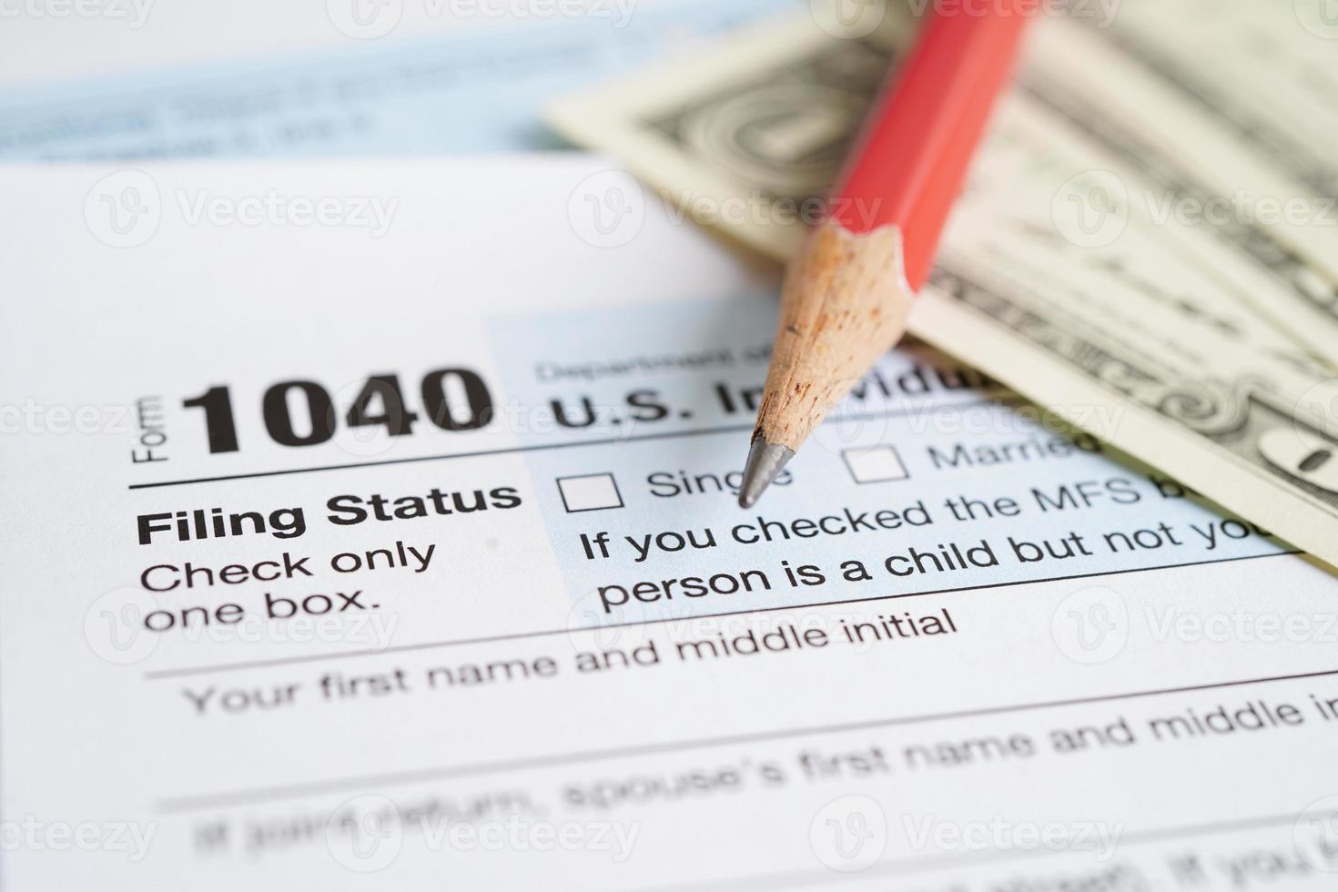 Tax form 1040 U.S. Individual Income Tax Return, business finance concept. photo