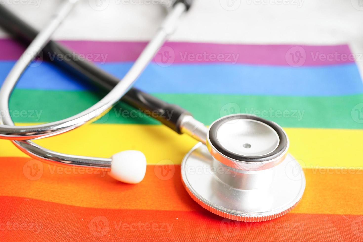 LGBT symbol, Stethoscope with rainbow ribbon, rights and gender equality, LGBT Pride Month in June. photo
