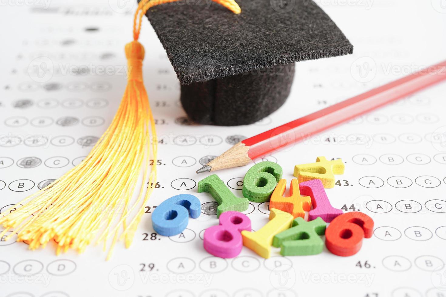 Math number with graduation gap hat on answer sheet test choice for learning Mathematic, education math concept. photo