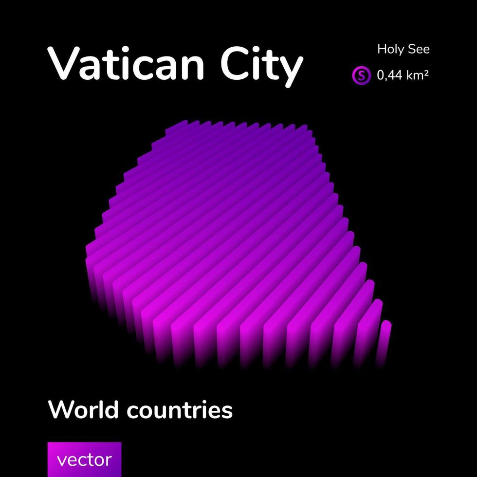 Vatican city 3D map. Stylized neon digital isometric striped vector Map of Vatican is in violet and pink colors on the black background