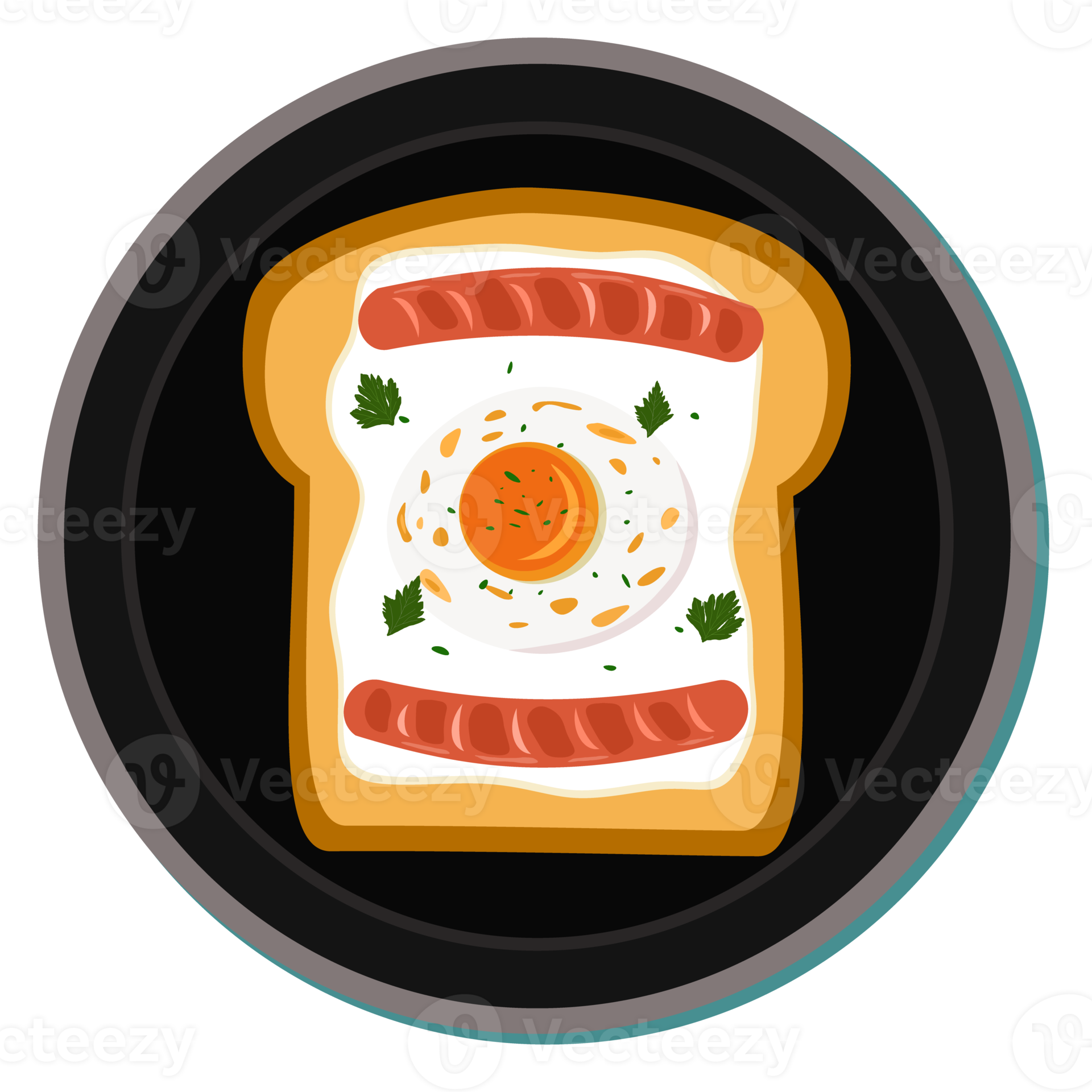 Fried egg toast and chicken sausage with celery leaf and basil 16395984 PNG