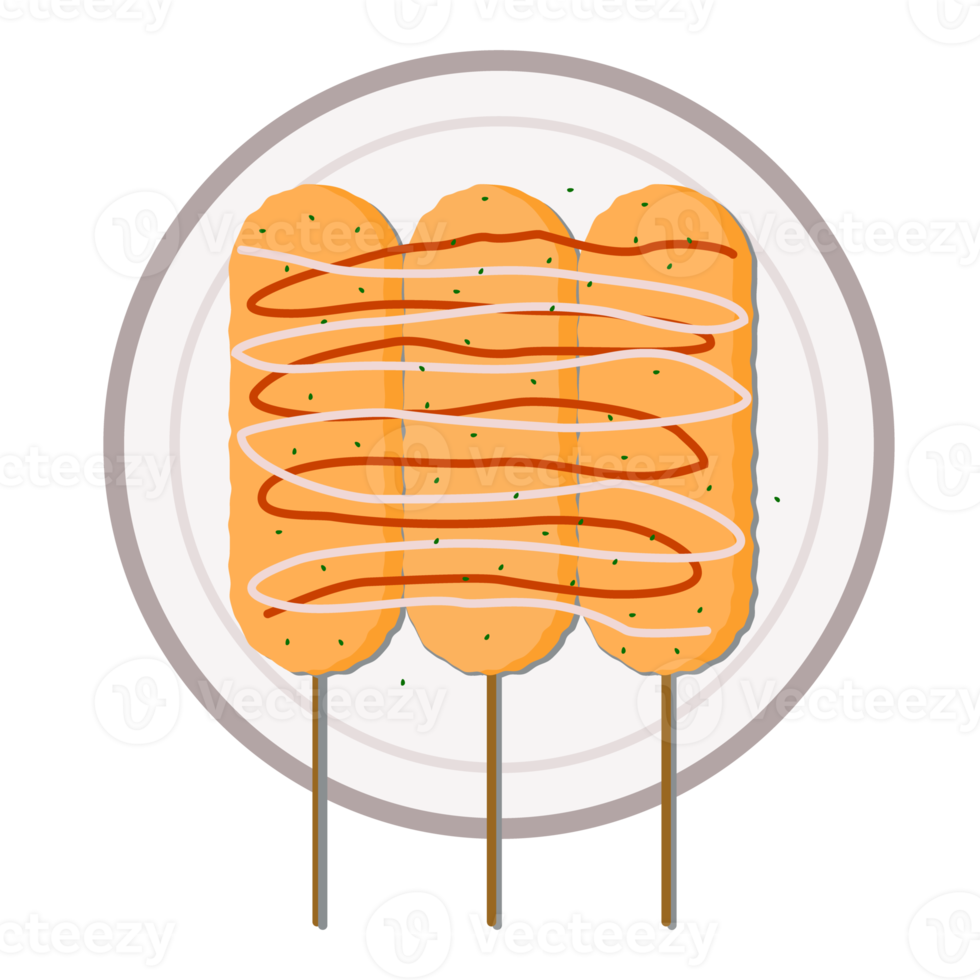 ilustração de cachorro-quente coreano, brega e crocante com mussarela e molho de pimenta. comida temática png