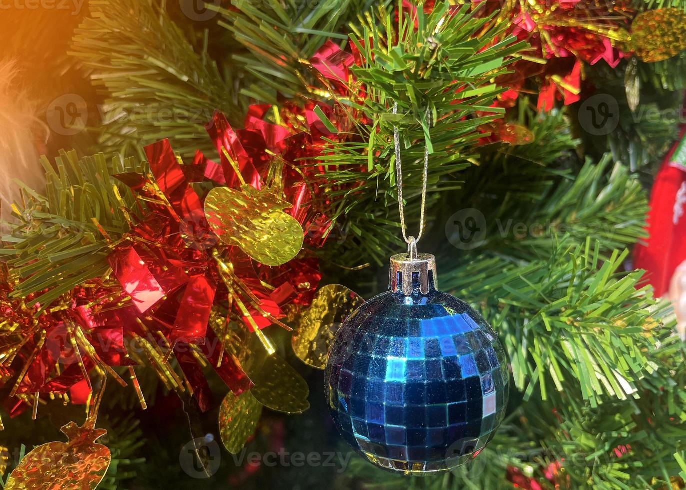 Blue decorated balls for decoration on the Christmas tree to prepare for the celebration of the Christmas season every year. soft and selective focus. photo