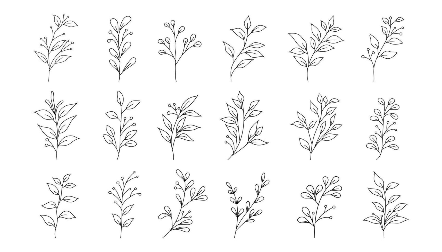 Abstract modern botanical wildflowers doodle set on white background vector