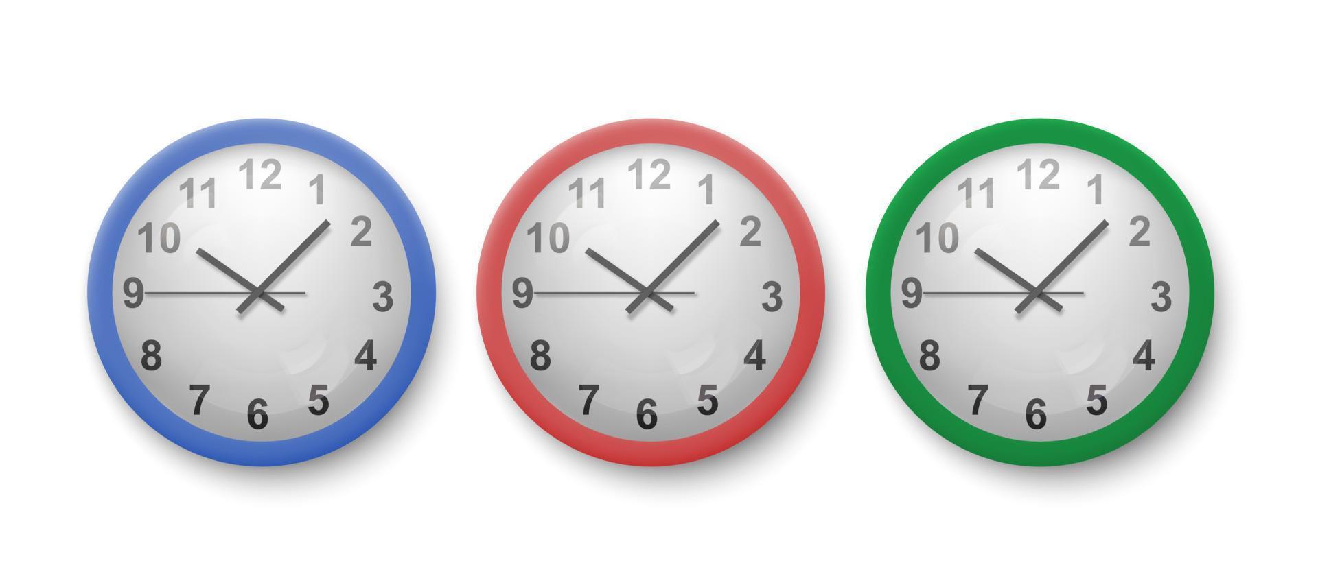Set of color clocks, vector illustration.