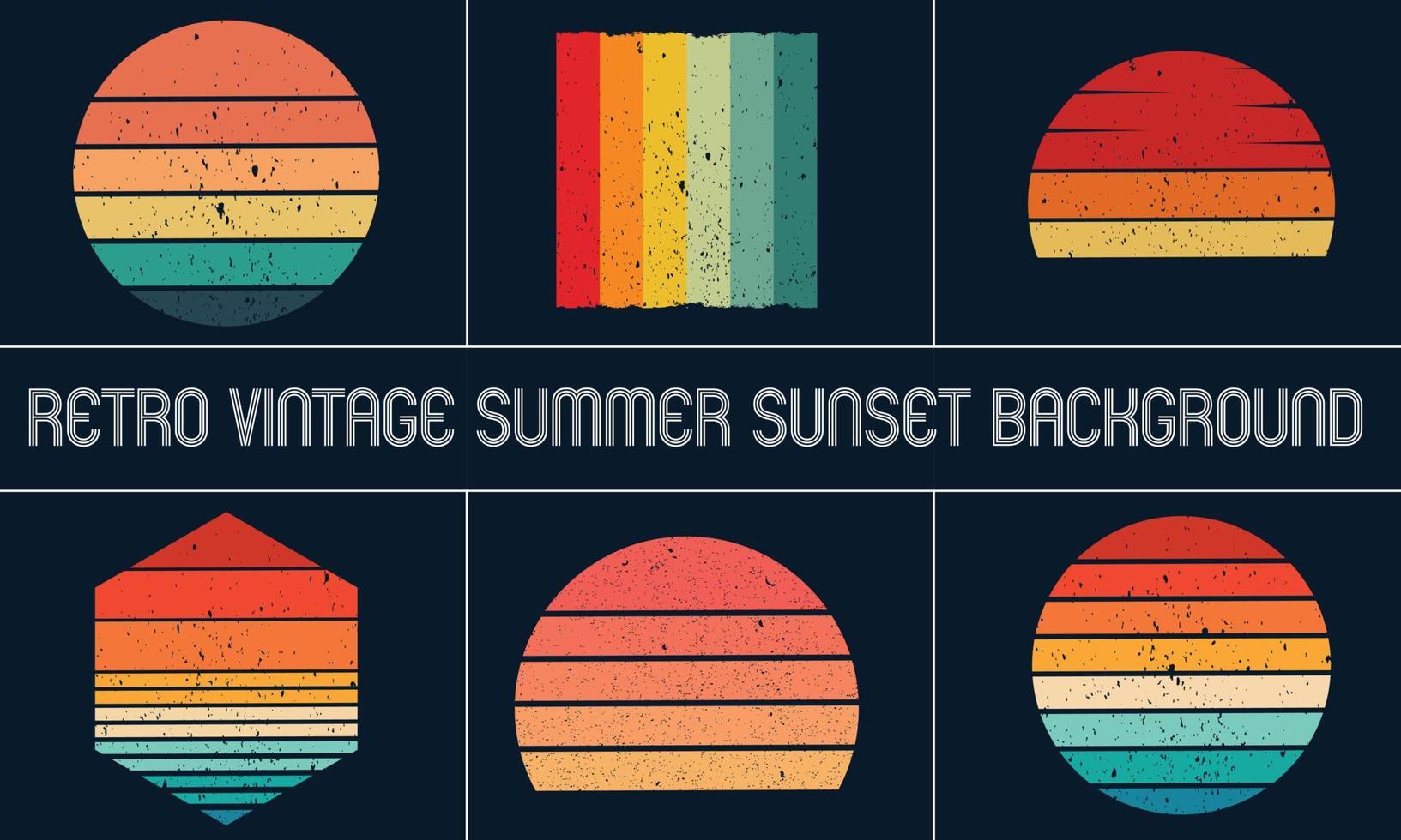 Retro vintage summer sunset set 1 vector