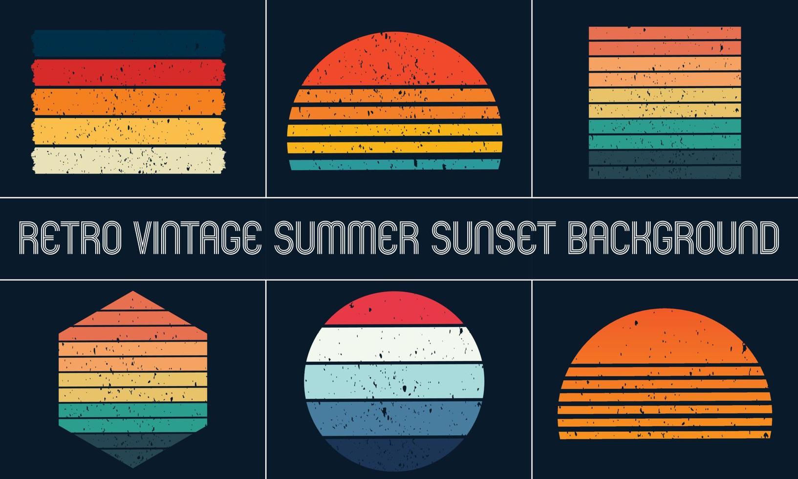 Retro vintage summer sunset set 2 vector